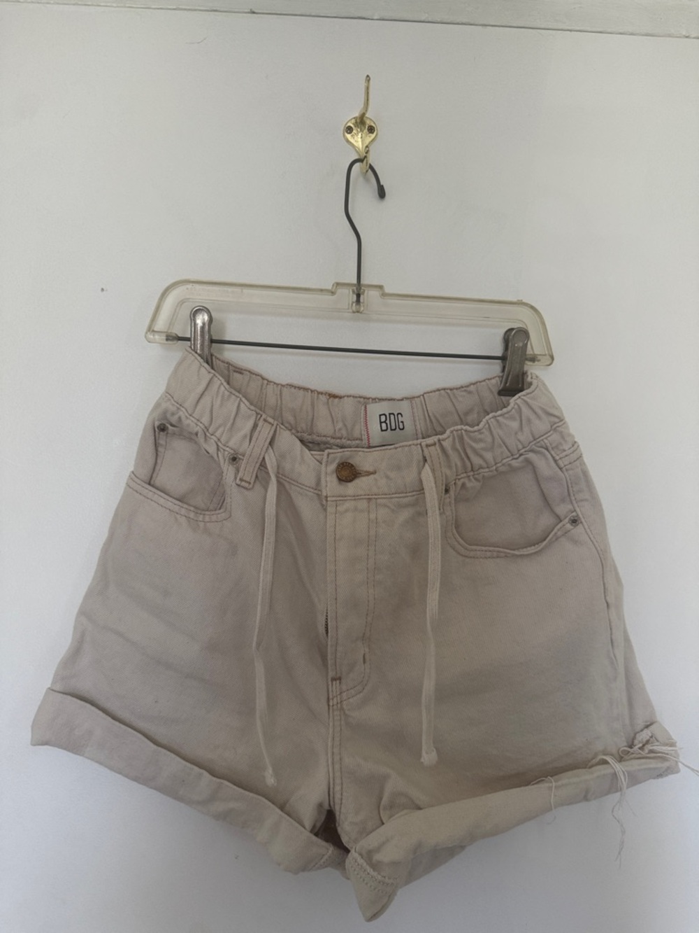 BDG High Waist Drawstring Shorts in Light Taupe